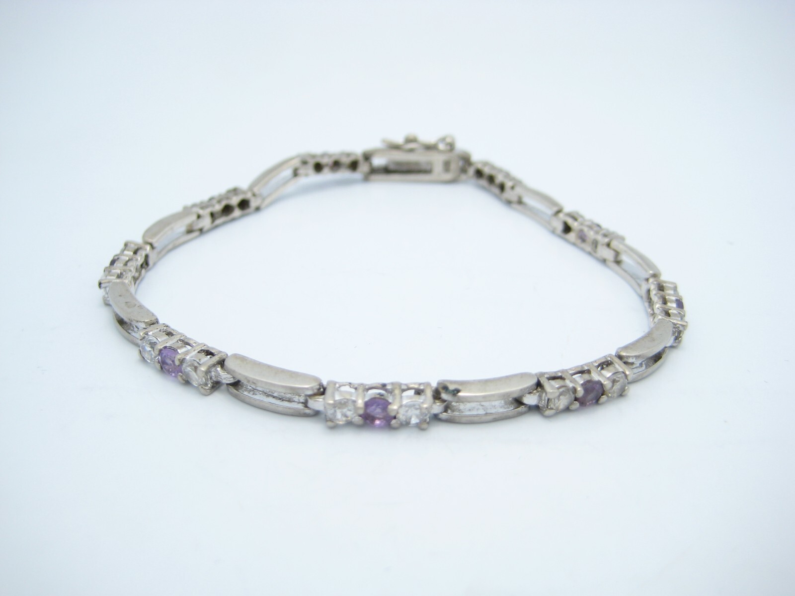 Sterling Silver 3.5mm Purple CZ Tennis Chain Link Bracelet 7.5″