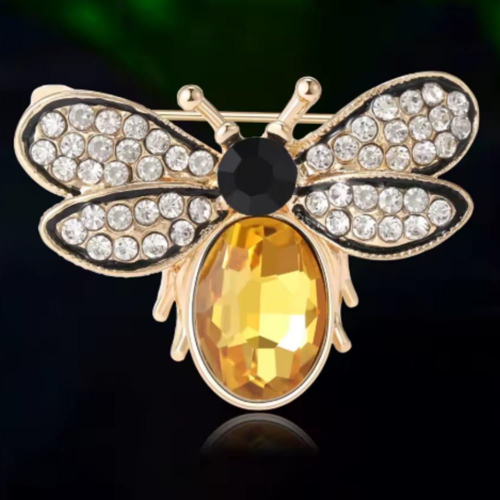 Cute Yellow Crystal Bee Gold Brooch Pin – Rhinestone Insect Jewelry Summer Gift