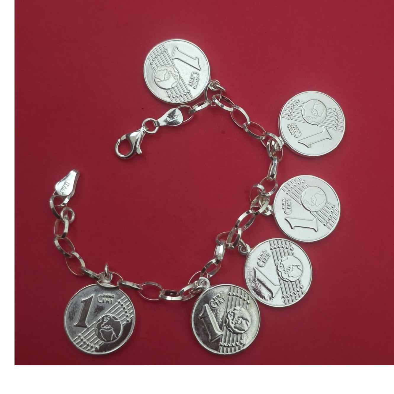 925 Sterling Silver Cable Chain Charm Bracelet Coin Dangle Lobster Clasp