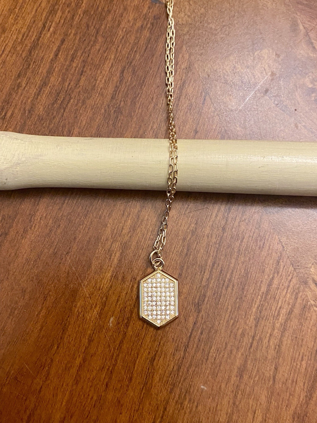 Sterling Yellow CZ Hexagon Pavé Pendant Necklace Size 16in and 2in Extension.