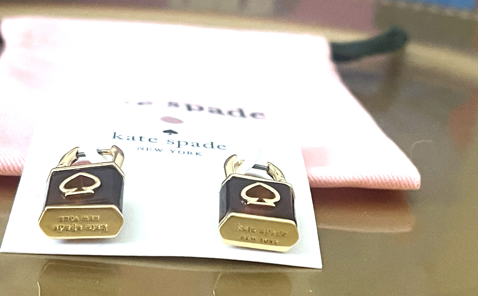 Kate Spade Lock & Spade Tortoise Padlock Huggie Drop Earrings NEW + DUST BAG