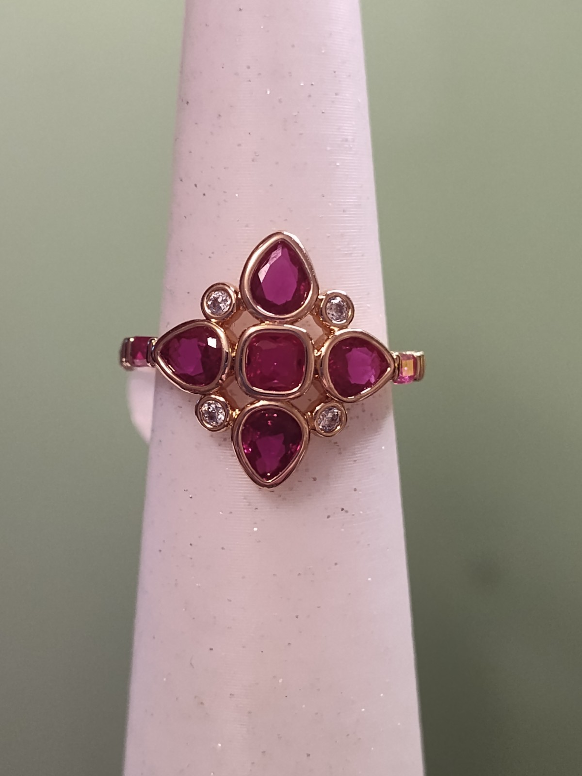 RG19157 The Genesis Ring July 2026 Sz 6 Lab-Created Pear Ruby Rose Gold Plated