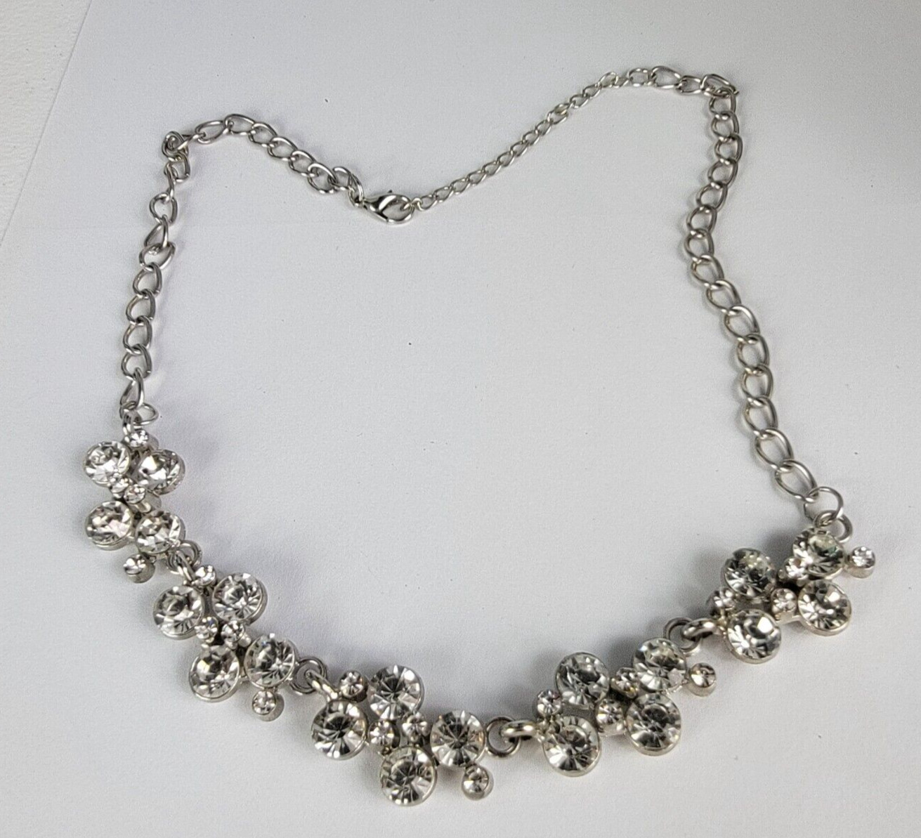 Silver-Tone Clear Crystal Statement Bib Necklace 20.5 in Lobster Clasp
