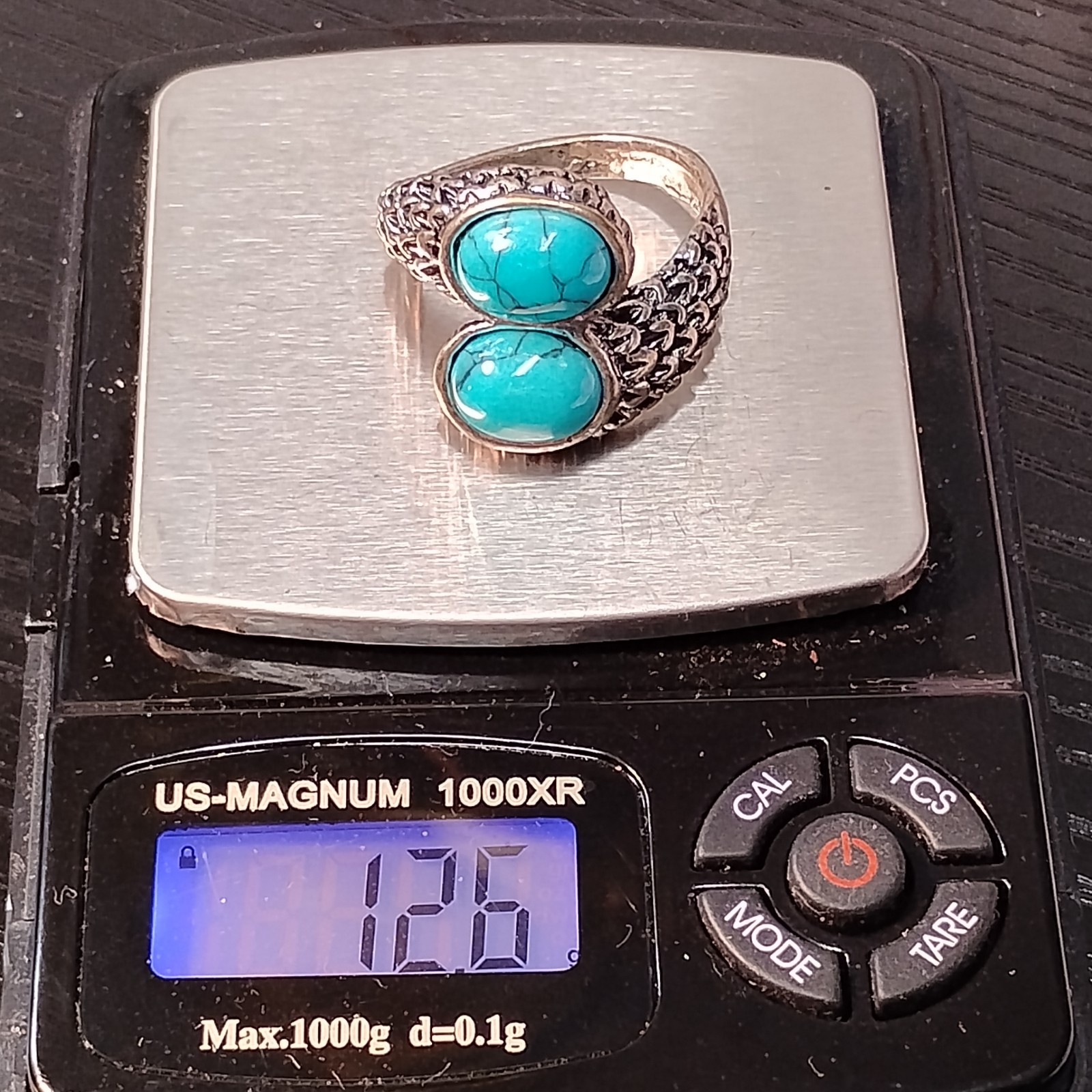RING Size 9.5 Faux Turquoise w/ Silver Tone Metal Good Quality Fashion Jewelry