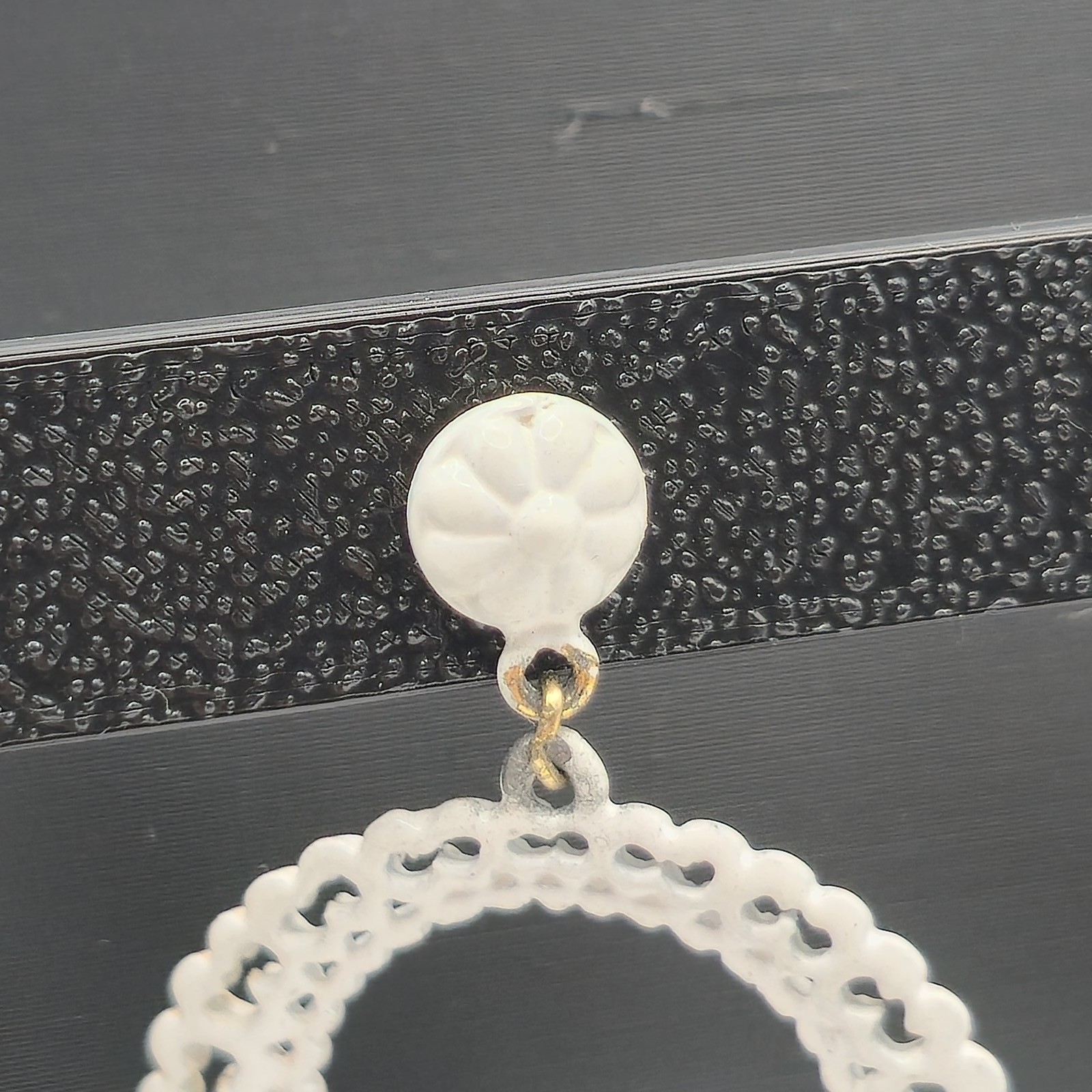 Vintage White Enamel Wreath Circle Dangle Earrings 1 5/8 Inch