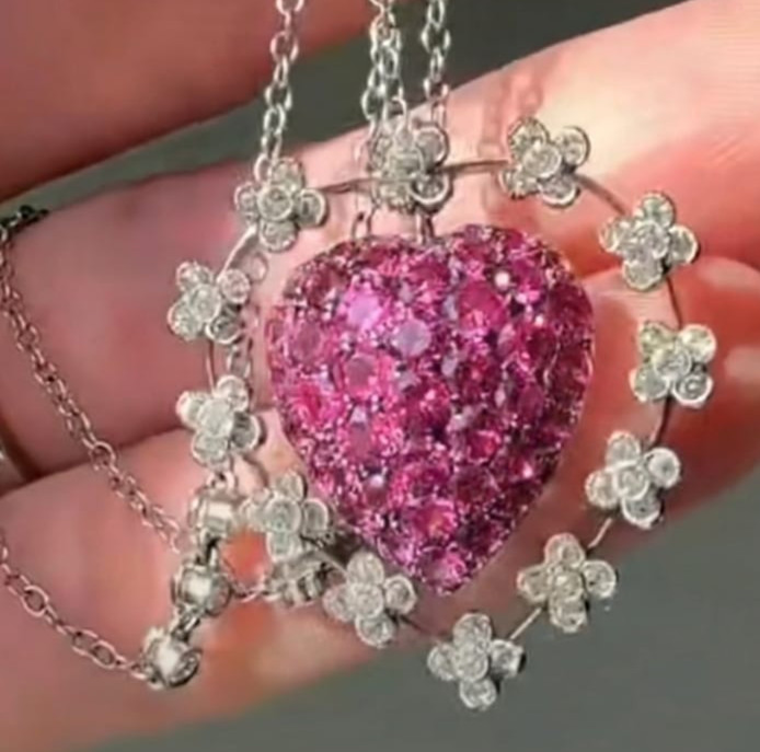 2ct Heart Cut Simulated Pink Ruby/Diamond Halo Heart Pendant14k Rose Gold Plated