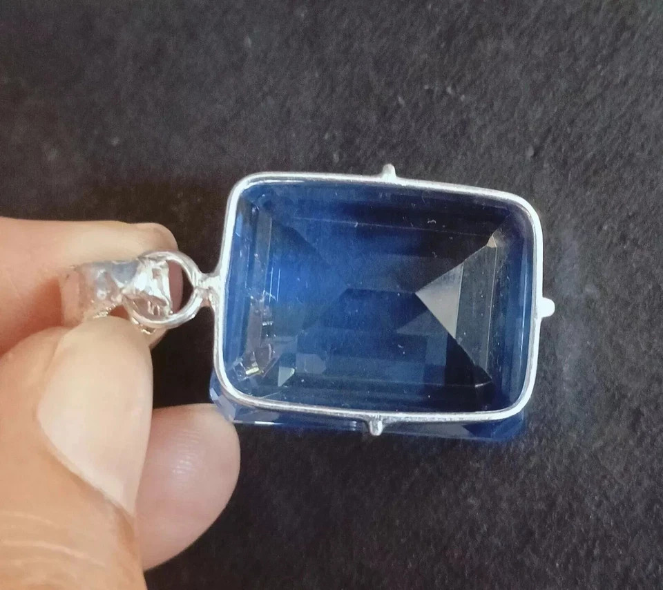 75.90 Ct Natural Blue Topaz Pendant Sterling Silver Emerald Cut Gemstone Jewelry