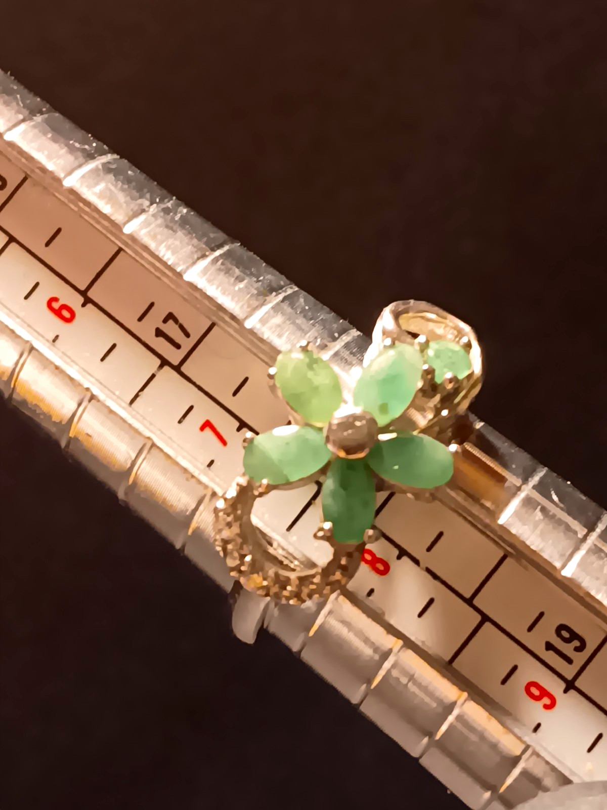 silver Emerald & Diamond Marquise Flower Cluster Cocktail Ring Size 7