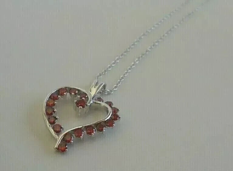 2Ct Round Simulated Garnet Women’s Heart Charm Pendant In 14k White Gold Plated