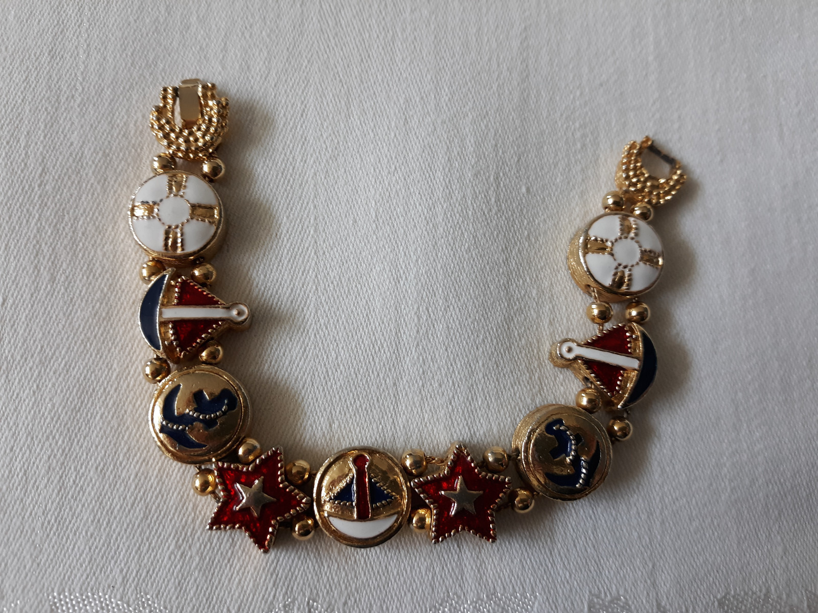 Sailor Bracelet in Goldtone with Red, White and Blue Accents, 7 1/4″