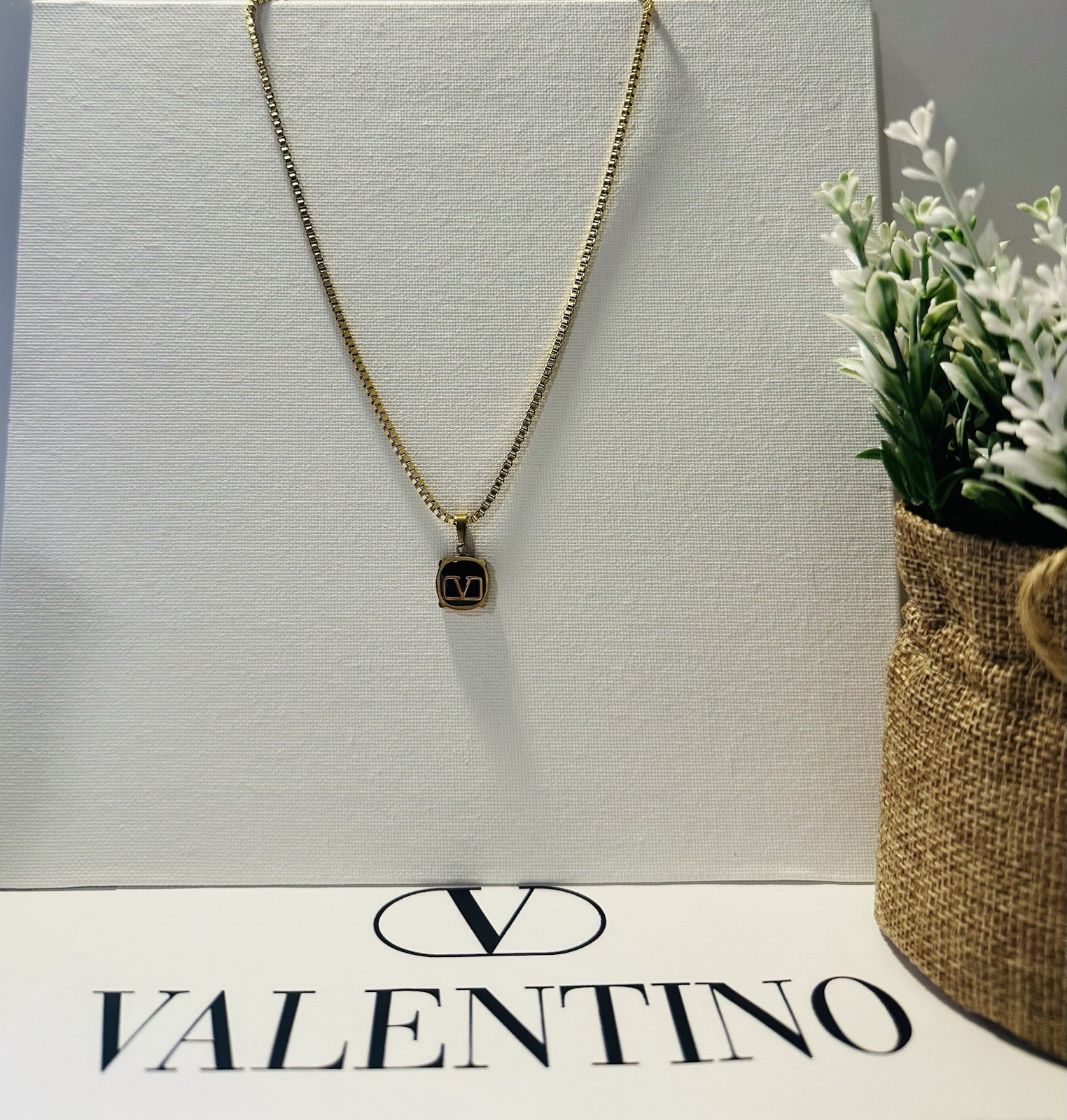 Valentino Logo Necklace with Black and Gold Stainless Steel Women’s jewelry