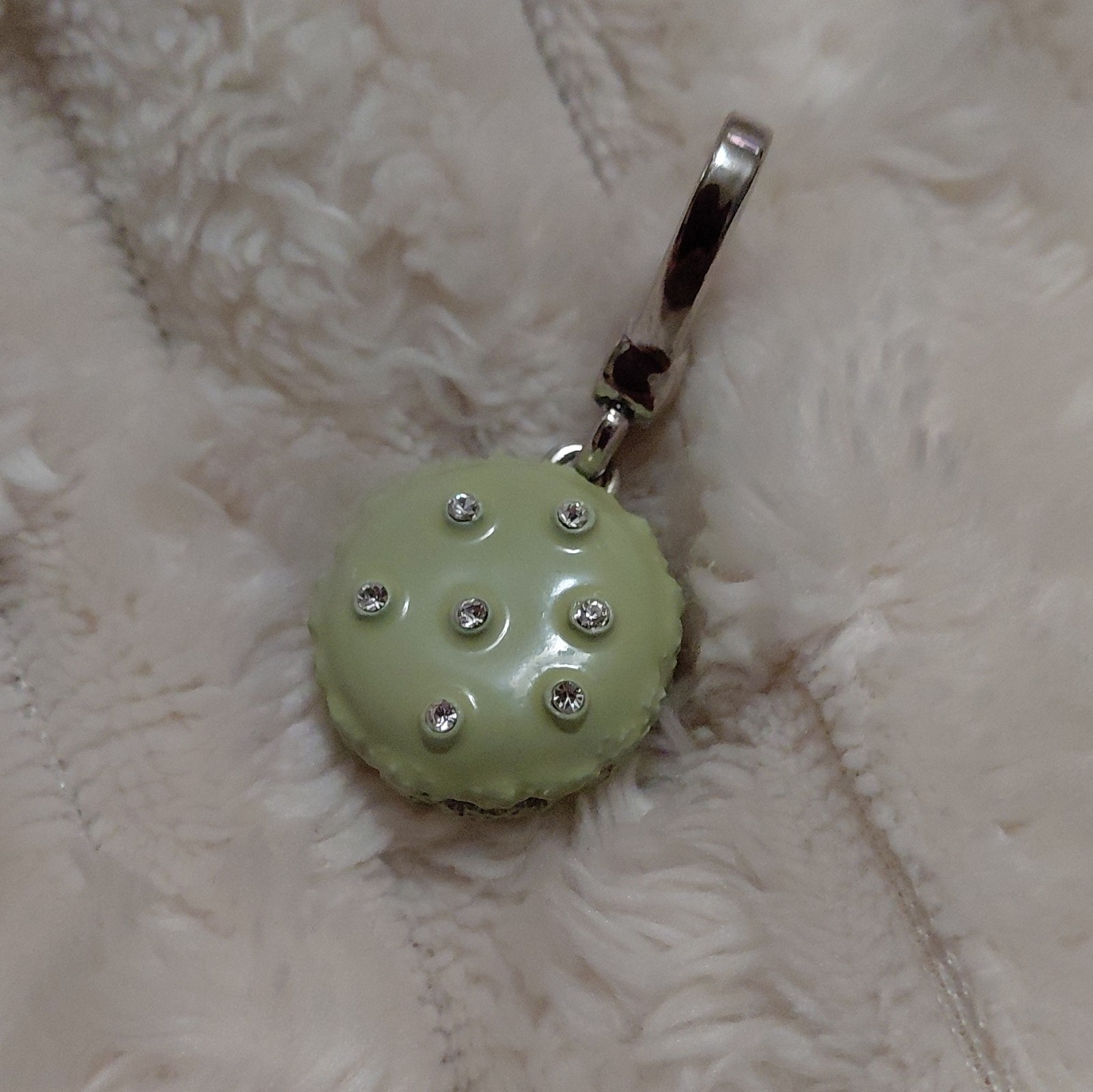 Juicy Couture-Green Enamel Macaron Dangle Charm Love Theme White Crystal Clasp