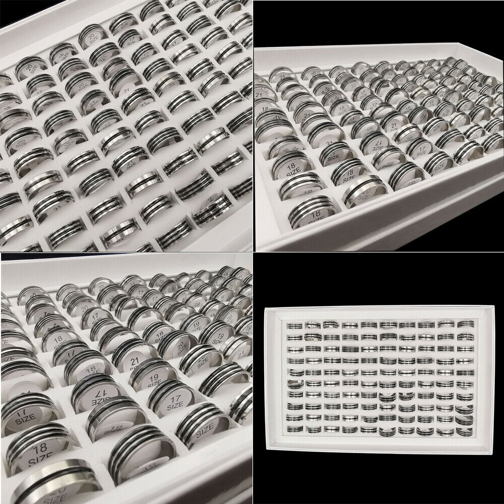 Wholesale 1-100pcs Bulk Lot Mixed Stainless Steel Rings Men’s Women’s Band Ring