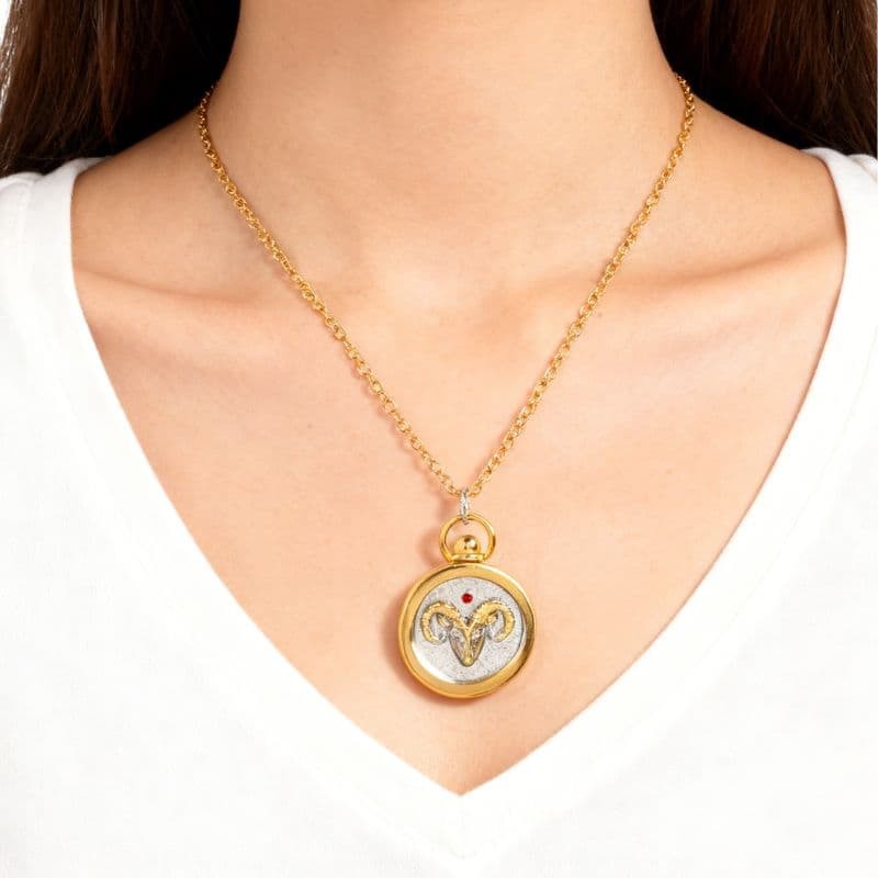 12 Zodiac Sign Constellation Charm Pendant Astrology Necklace Round Circle Chain