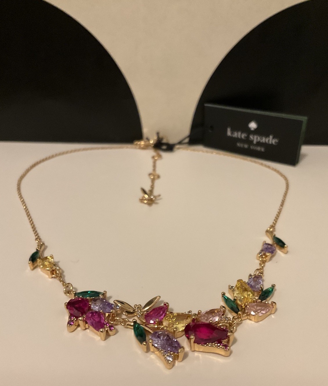 NWT Kate Spade New York Greenhouse Floral 12k Gold Plated CZ Crystals Necklace