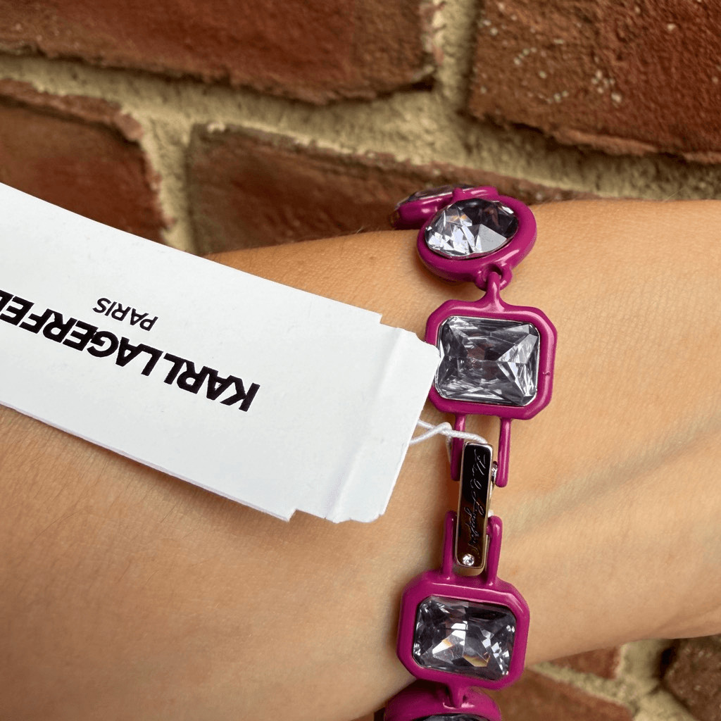 Karl Lagerfeld $58 Women’s Geometric Crystal Flex Bracelet Fuchsia OS NWT