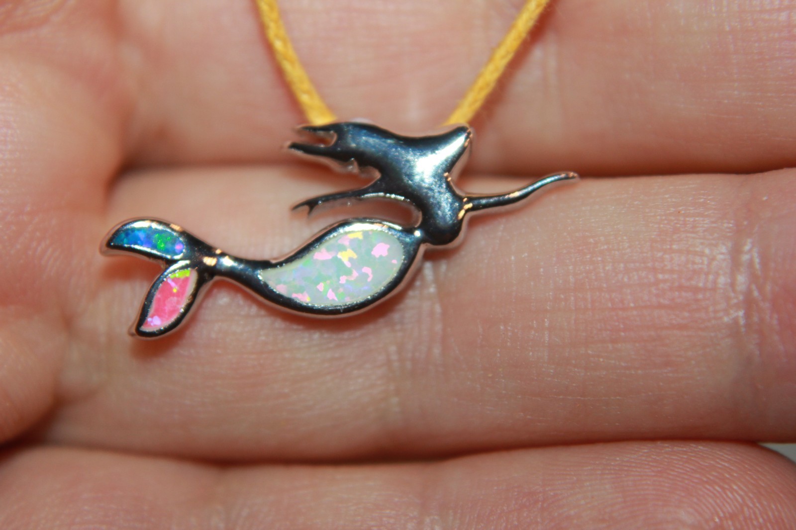 1 inlaid fire opal necklace pendant gems silver plate jewelry Mermaid Marine Sea
