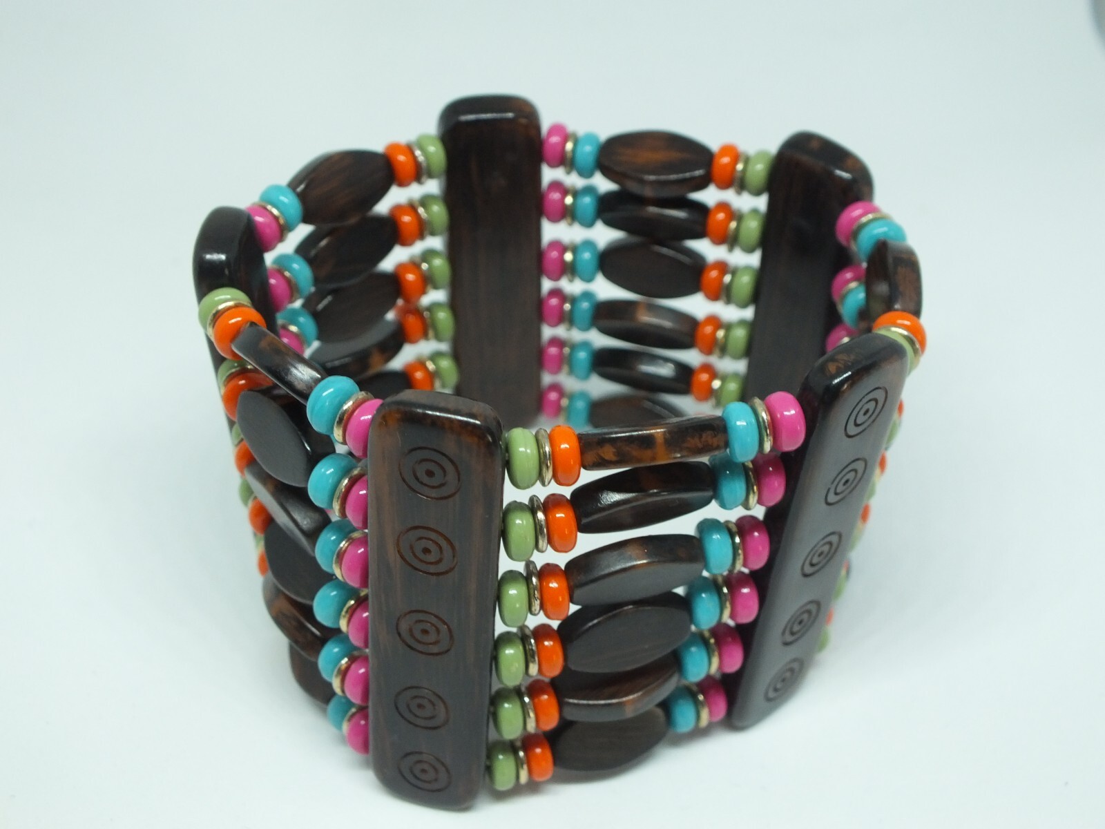 Beautiful Stretch Bracelet Multicolored Beads 2″ W x 2 1/4″ Acr Unst