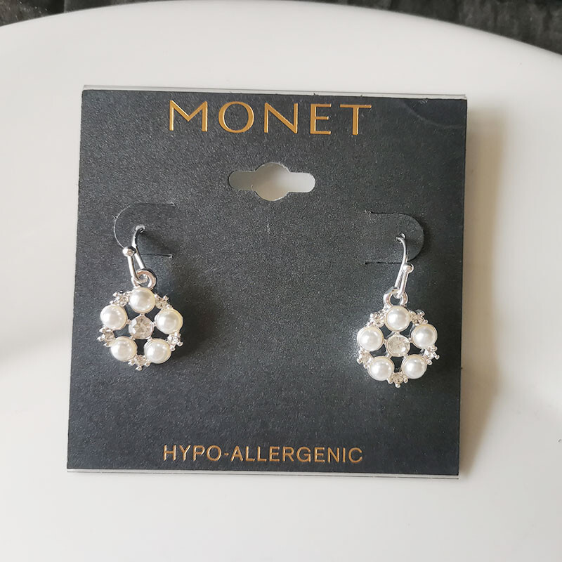 New Monet Faux Pearl Flower Drop Earrings Gift Fashion Women Party Show Jewelry