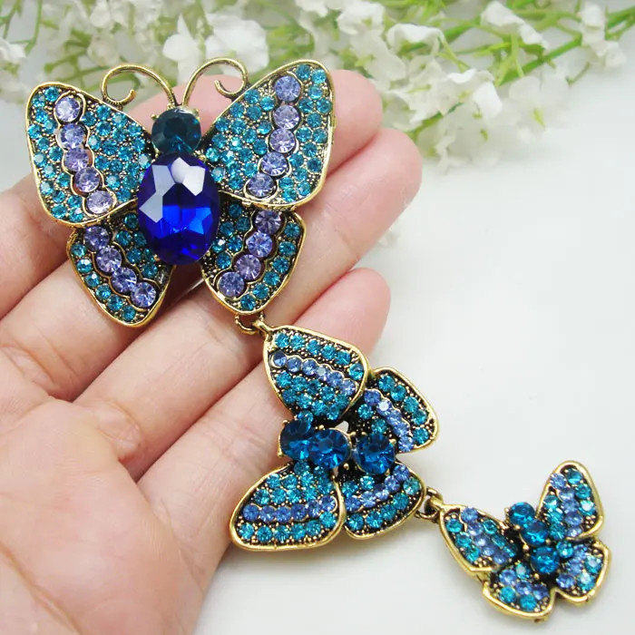 Classic 3 Butterfly Woman Blue Brooch Pin Pendant Party Jewelry