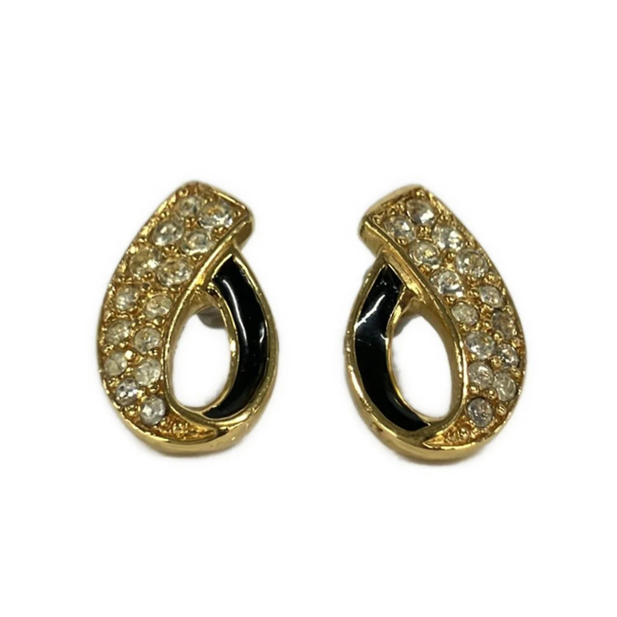 TRIFARI Gold Black Clear Hardware Rhinestones Patent Leather Earrings