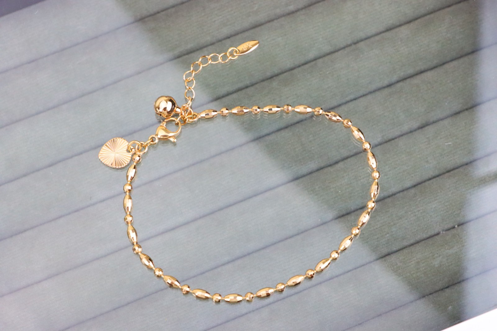 Beaded Rose Gold Anklet with Shine Charm, XPAL1166