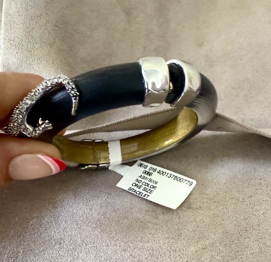 100% Authentic Alexis Bittar Crystal Lizard Black Lucite Hinge Bracelet $295