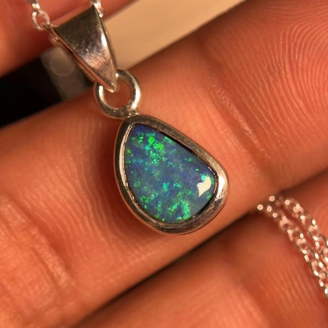 Australian Fire Opal Pendant Necklace, Handmade 925 Sterling Silver Jewelry