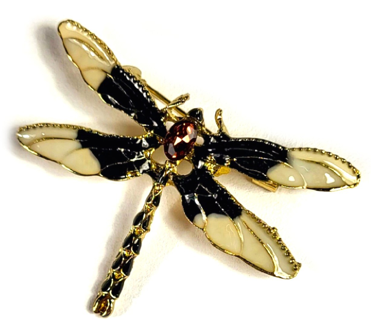 Dragonfly Brooch Enamel w/ Rhinestone in Metal Fly Insect Badge Pin + Gift Box