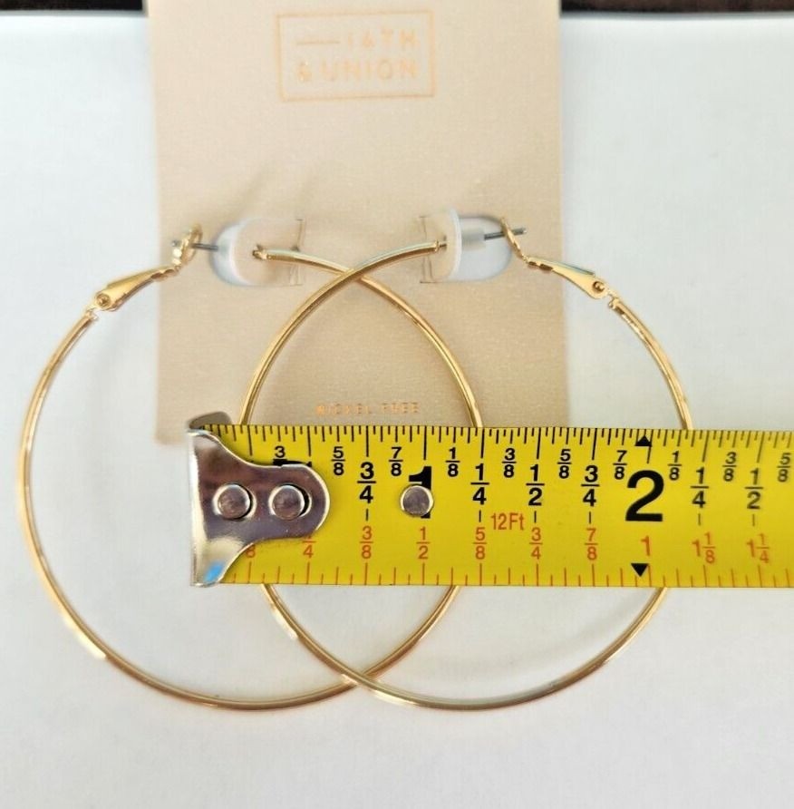 14th & Union 2″ Nickel Free Gold-Tone Hoop Earrings Lightweight Style NWT