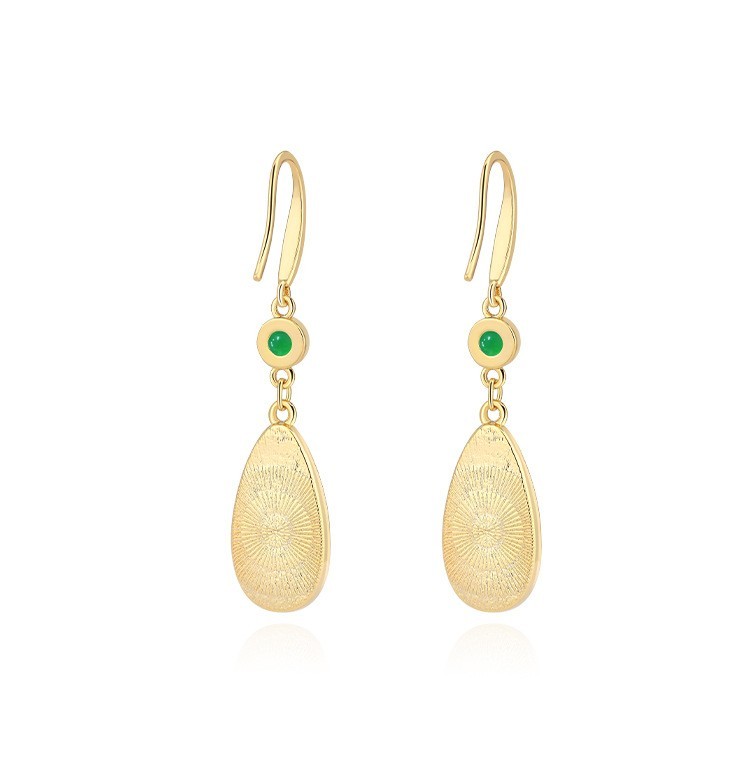 Green Jade Drop Dangle Earrings Minimalist Gemstone Hook 18K Gold Plated
