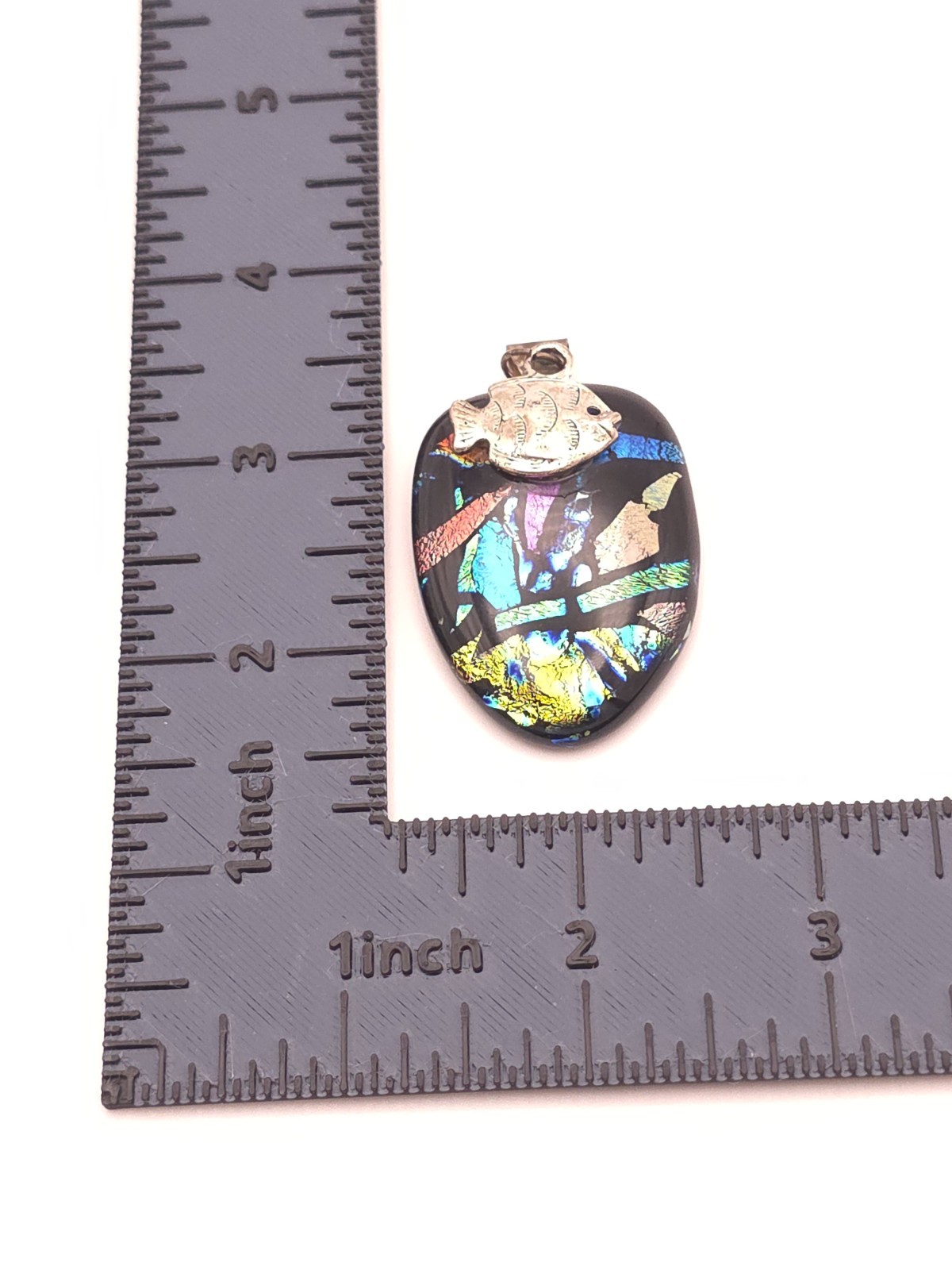 Dichroic Multicolor Glass Pendant Silver Tone Metal Fish Charm Bail