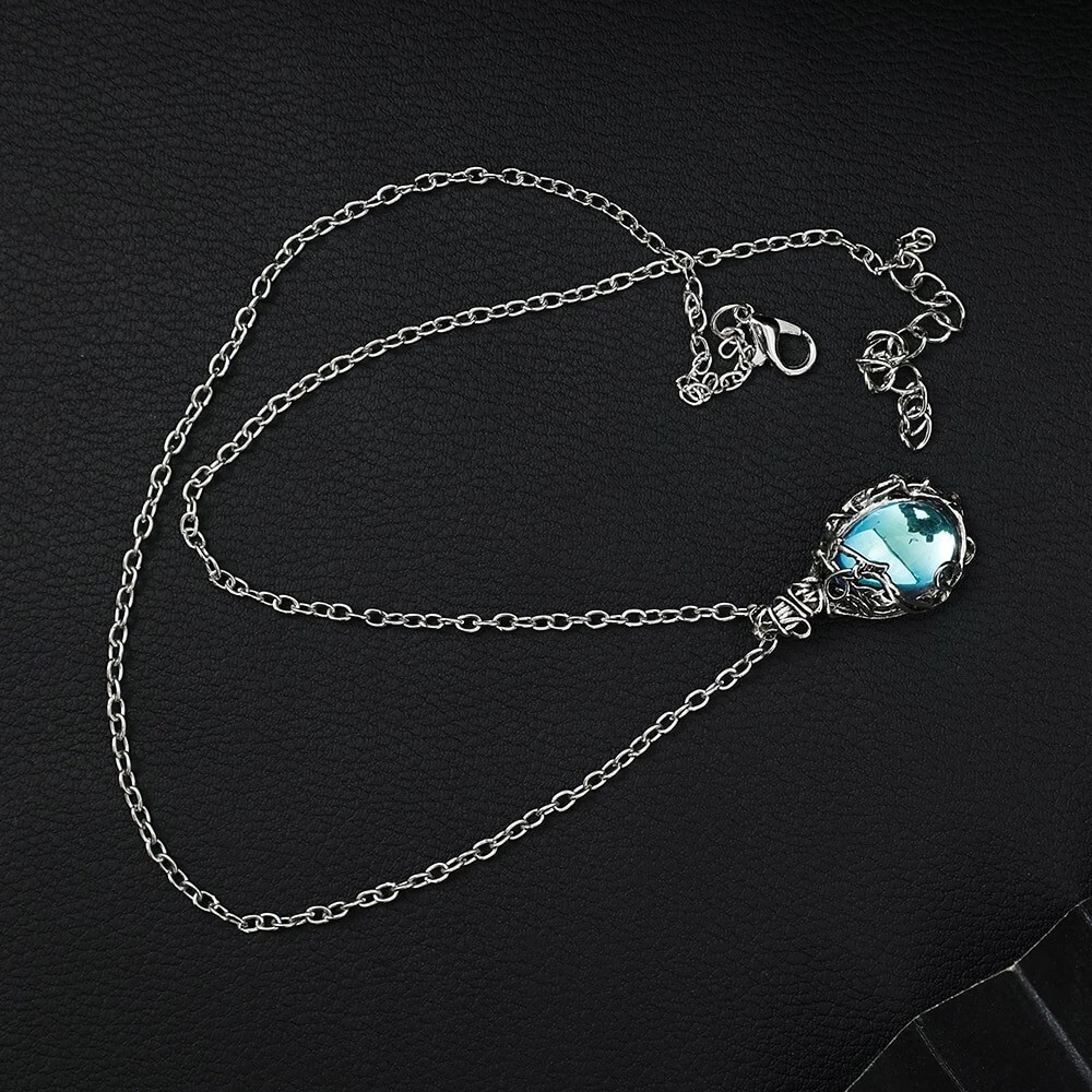 Water Crystal Gemstone Pendant Necklace Artificial Gems Vintage Alloy Rattan