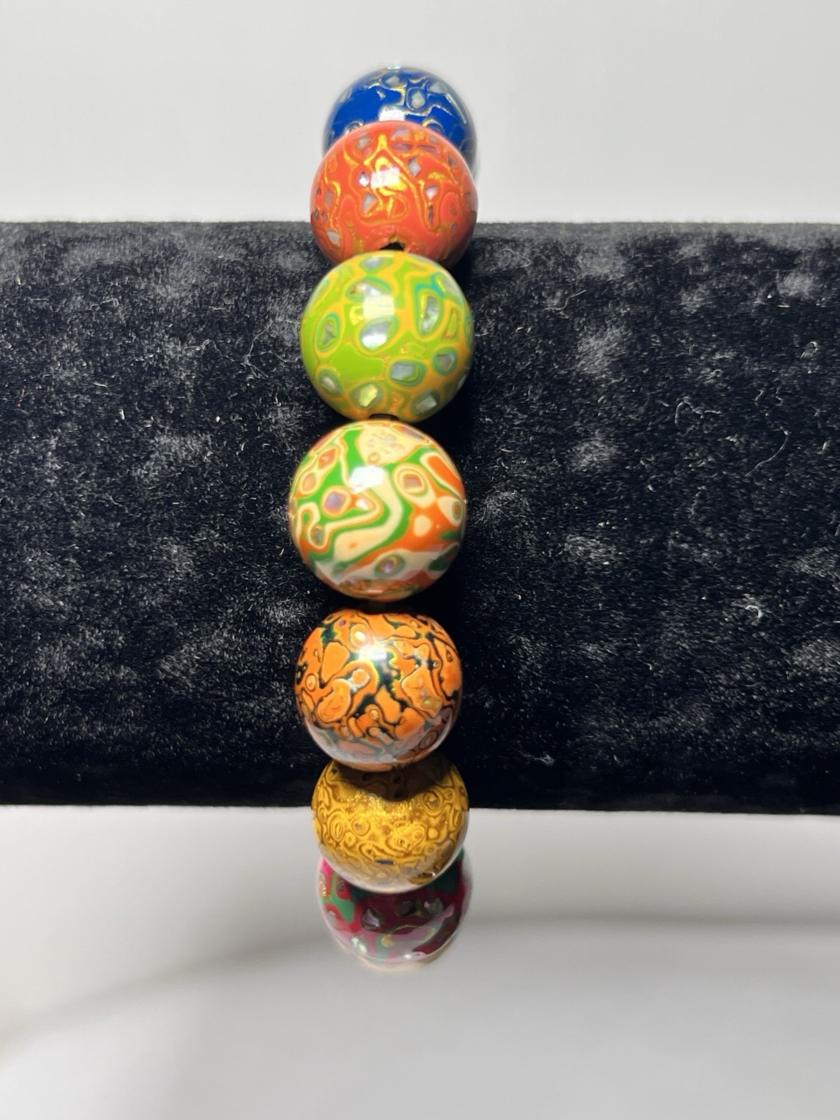 Multi-Colored Chinese Lacquer Beaded Bracelet Stretchable – 12mm
