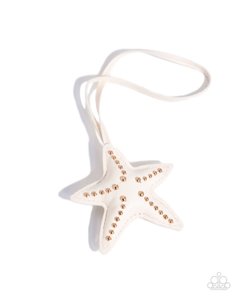 Paparazzi Studded Starfish – White – Leather – Gold Studs – Loop Bag Charm