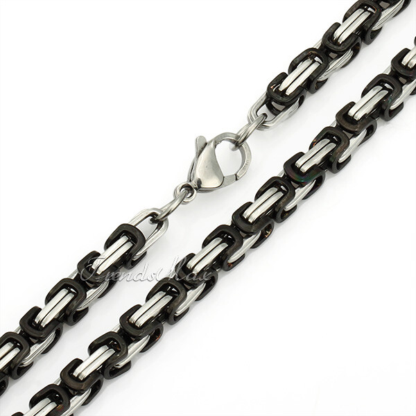 5mm Mens Byzantine Box Link Chain Stainless Steel Necklace Silver/Gold Plated
