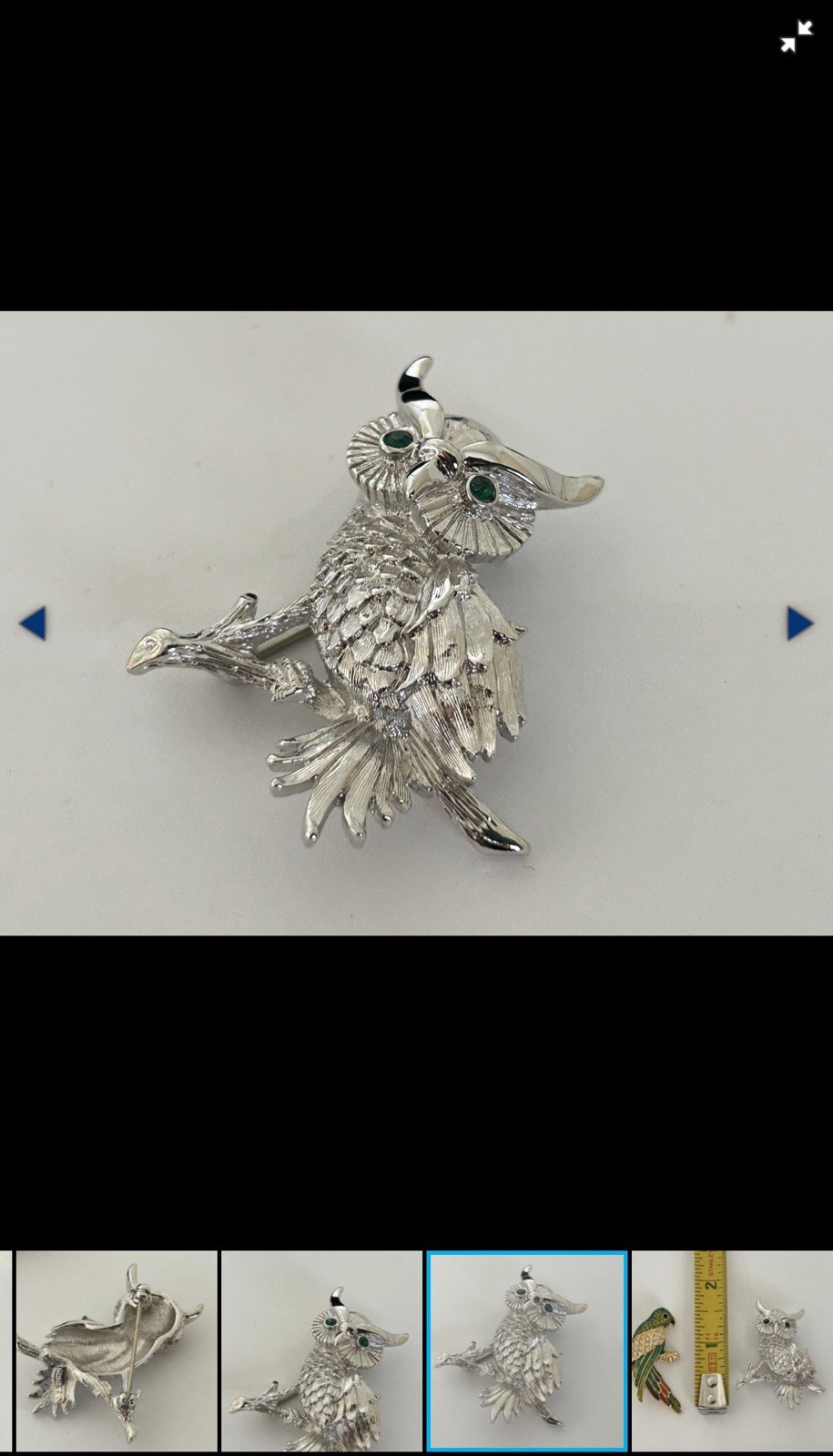 Signed 2pc Bird Brooch Pin Set Enamel Parrot & Rhinestone Owl Multicolor 2 in