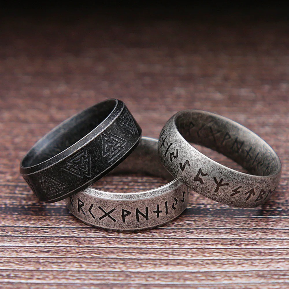 Viking Rune Ring Stainless Steel Odin Amulet Retro Unisex Jewelry Gift