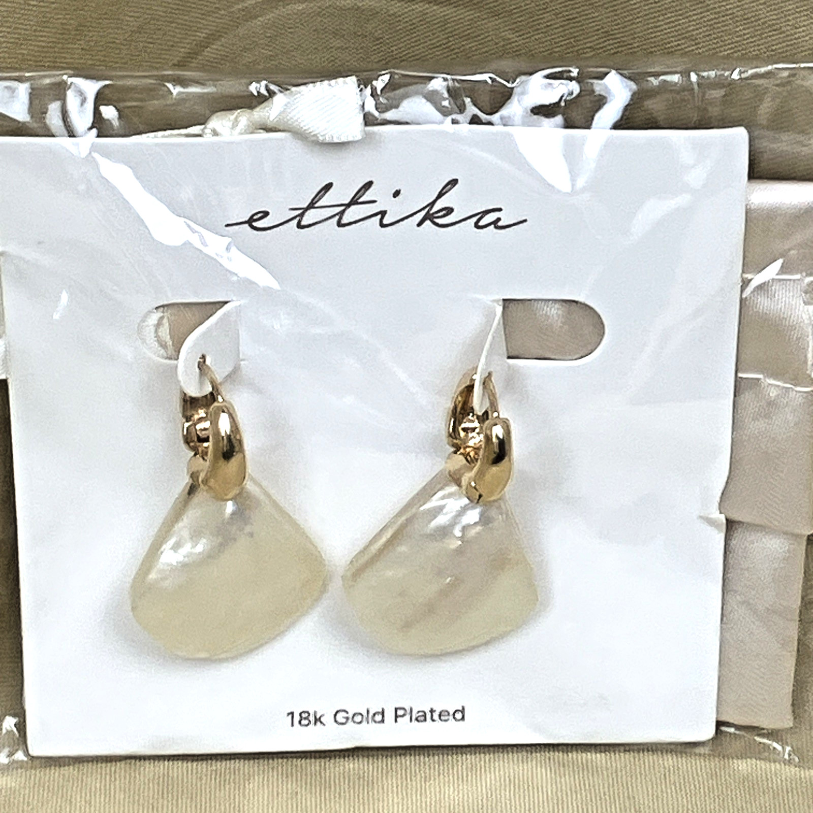 Ettika Sun Kissed Mother Of Pearl 18k GP Mini Hoop Drop Earrings SEALED NWT $65