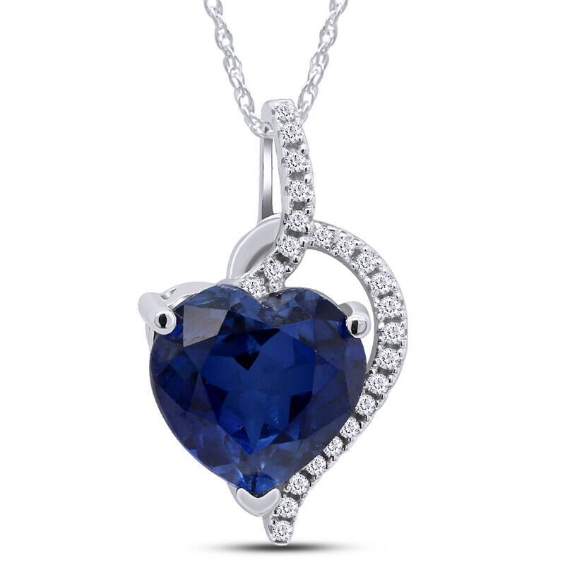 Simulated Heart Sapphire Beautiful Pendant Necklace 14K Gold Plated Silver