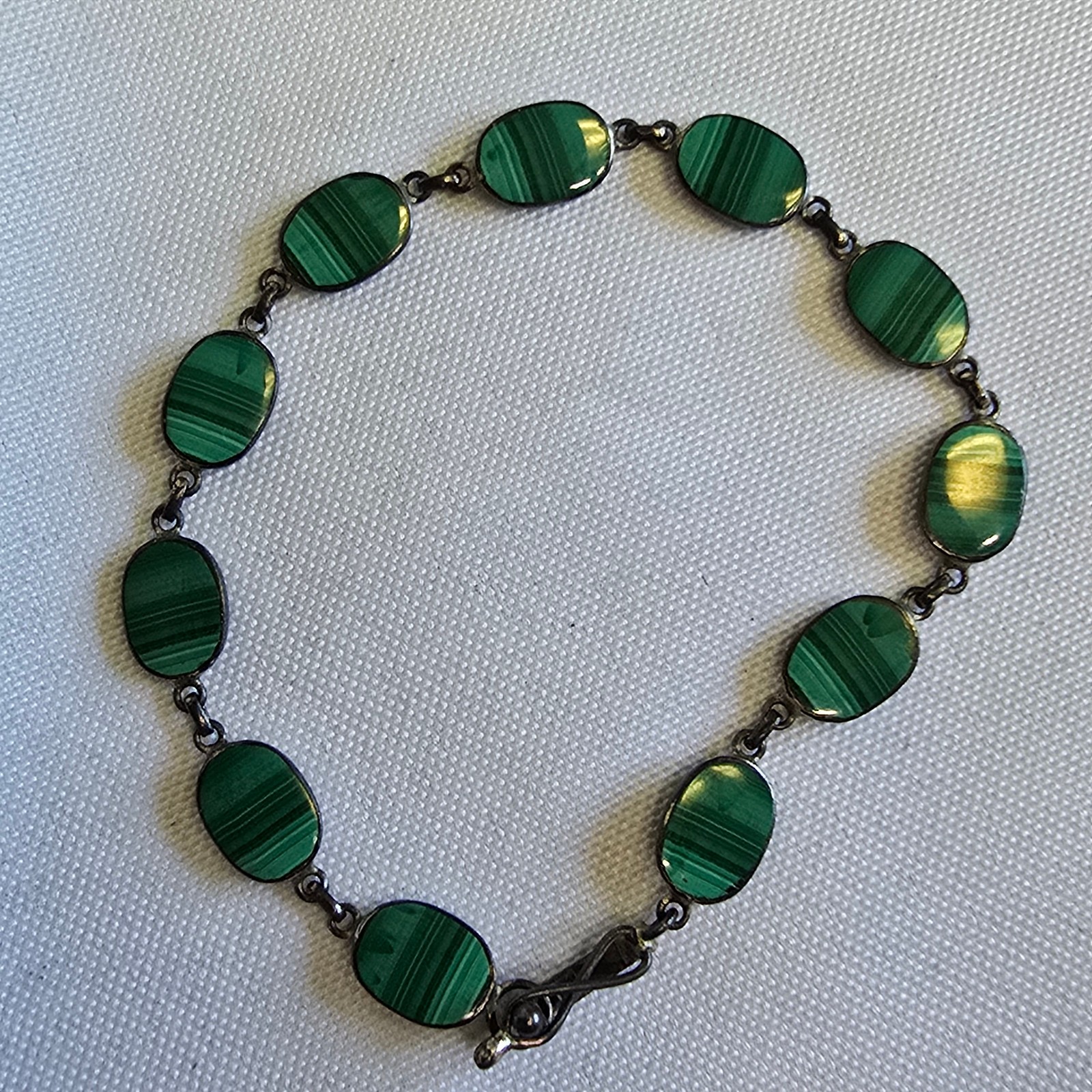 Sterling Silver Bracelet 7.4g Jewelry 7.5″ Malachite Look Unique Clasp *READ*