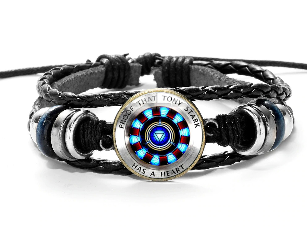 Iron Man PROOF THAT TONY STARK HAS A HEART Leather & Stainless Steel Bracelet