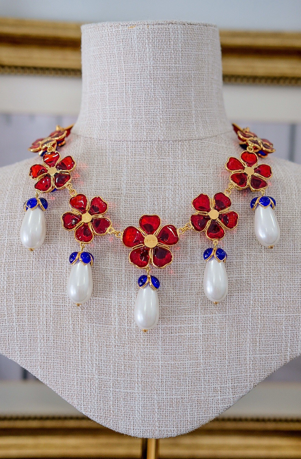 GRIPOIX Paris For LEVINGA 18k Gold Plated Ruby/Sapphire Poured Glass Set