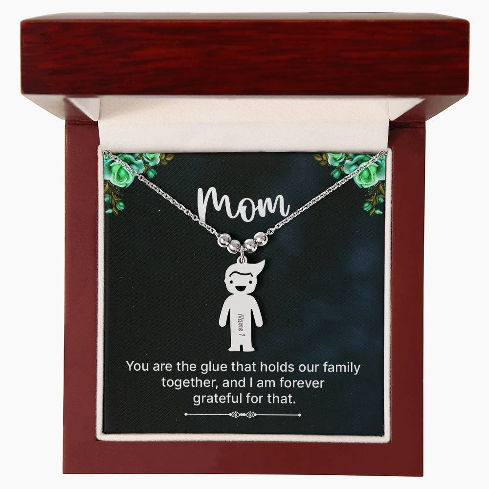 Engraved Kid Charm Mom Necklace, Personalized Children’s Name Pendant, Custom Mo