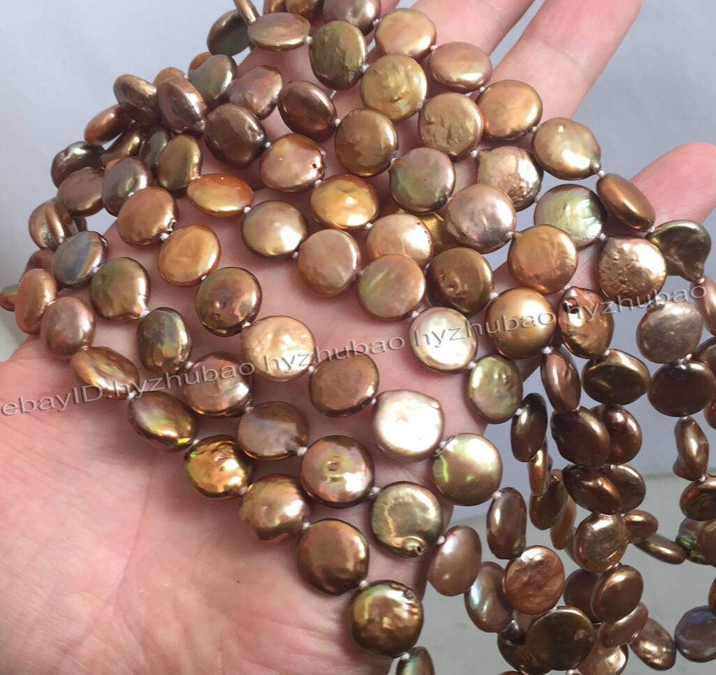 16″ 18″ 25″ 36″ 50″ 100″ 11-12mm Genuine Chocolate Pearl Coin Beads Necklace AA+