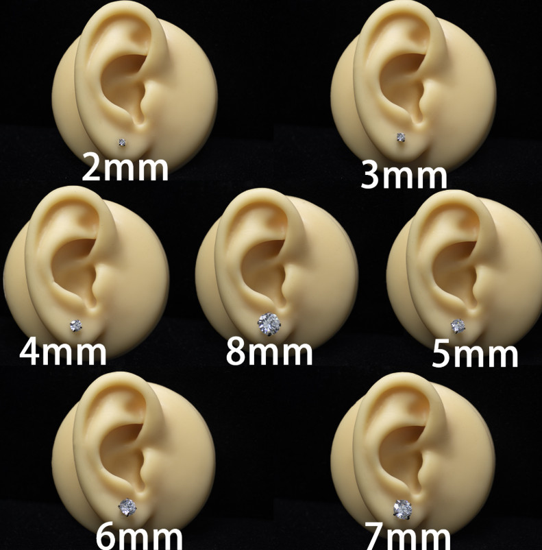 2PCS Silver Stainless Steel Round CZ Screw Back Ear Stud Earrings Men Women