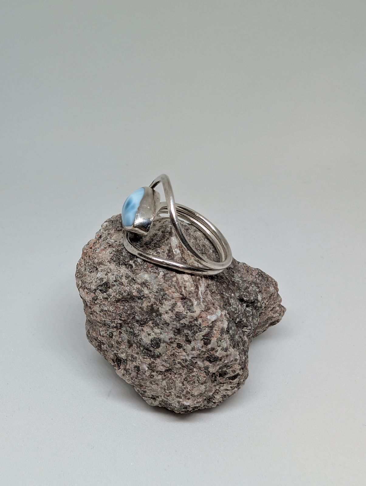 #018 Size 9 1/2 High Quality Asymmetrical Larimar Pectolite Ring