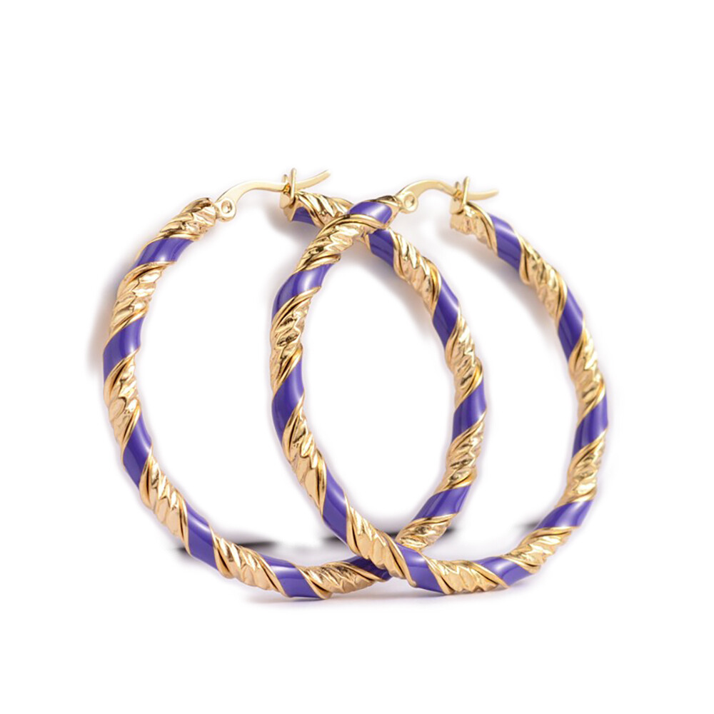 304 Stainless Steel Enamel Hoop Earrings Gold 47x47x4mm Pin 1×0.6mm  P604