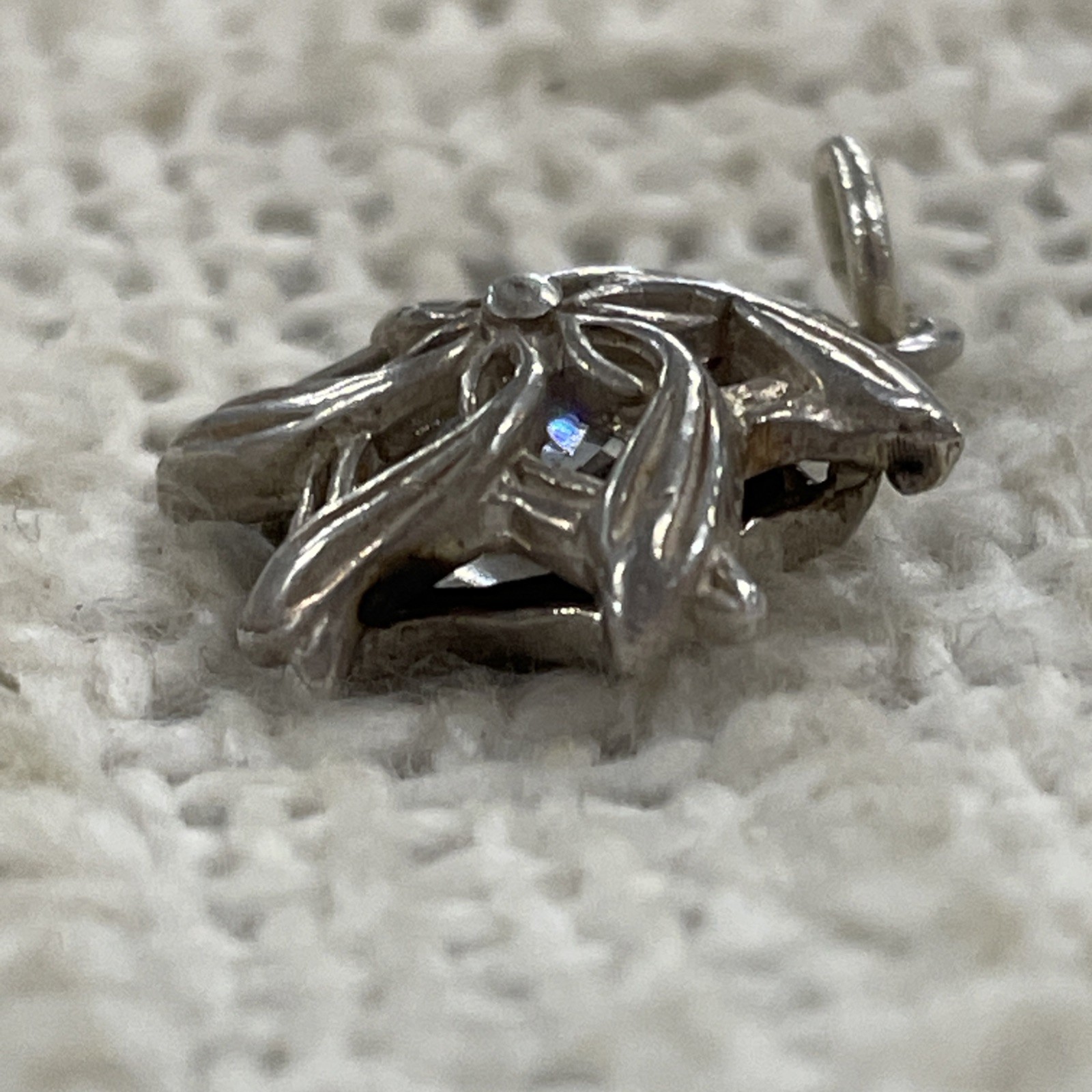 Silver Toned Clear White Gem Enclosed Floral Charm Pendant