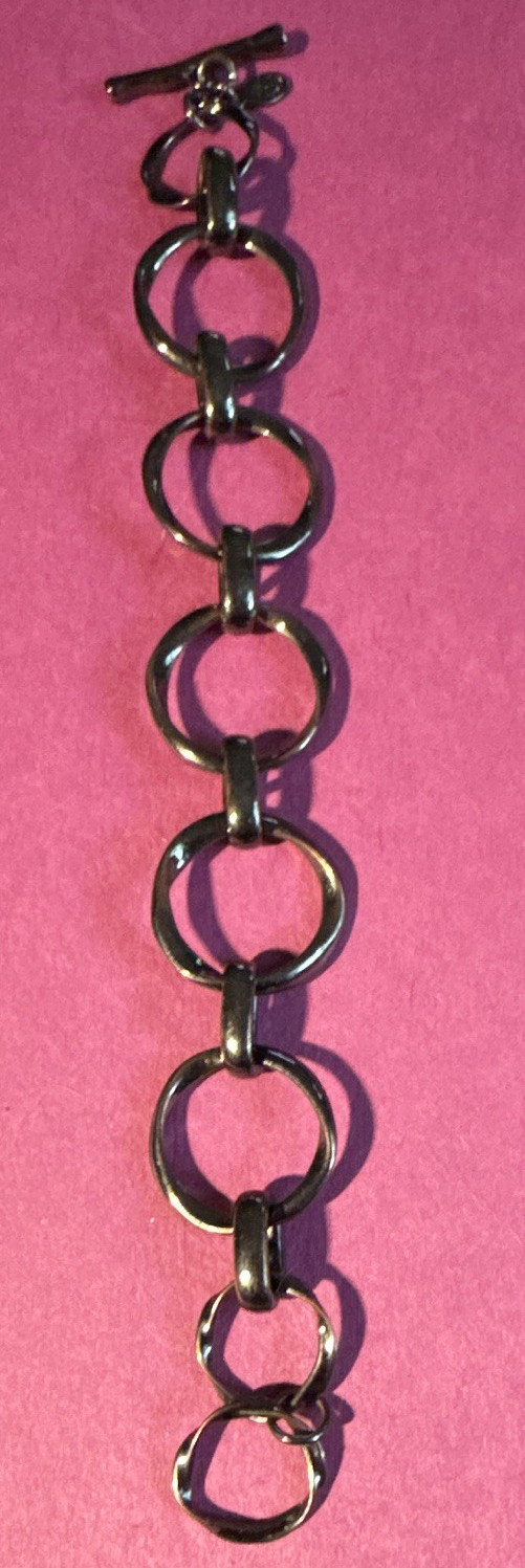 Silver Tone Cable Chain Round Link Bracelet Toggle Clasp Less Than 8 in